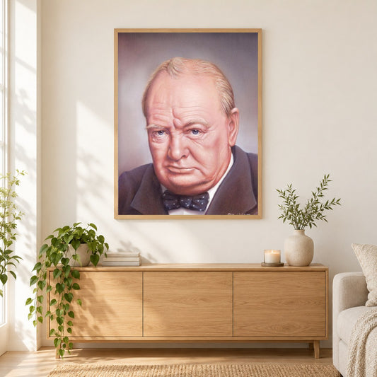 Winston Leonard Spencer Churchill - Kunst des Eric Wilson als gerahmtes Diamond Painting im Wohnzimmer