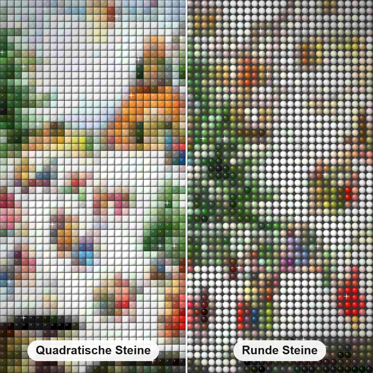 Winterzug - Kunst des Barbara Behr Diamond Painting Nahaufnahme mit quadratischen und runden Steinen