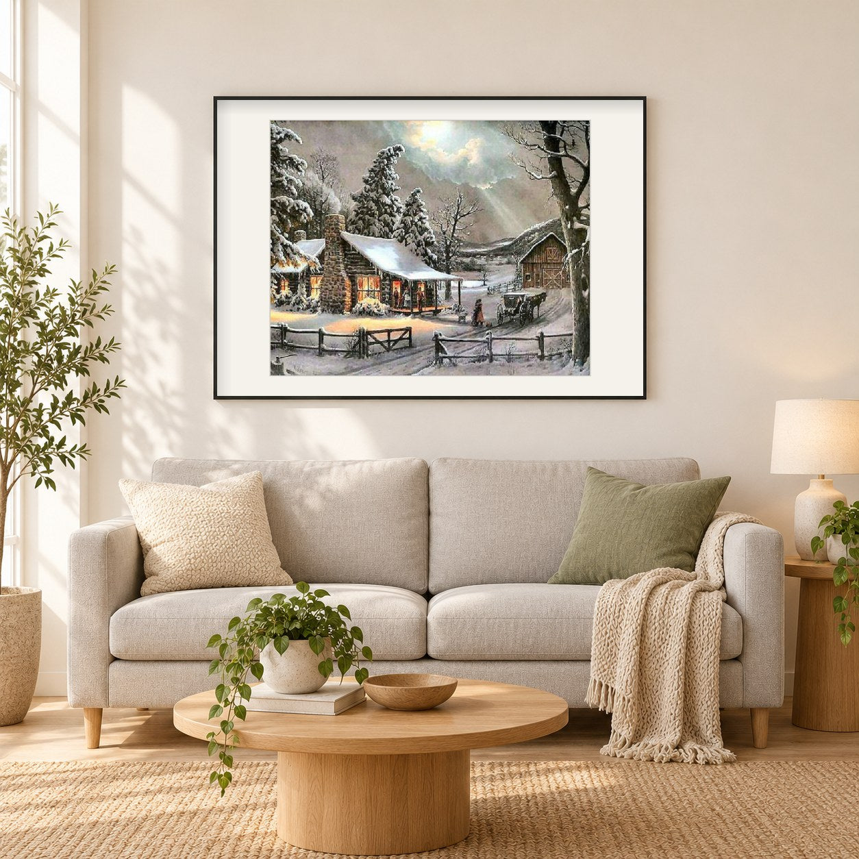 Winterszene als gerahmtes Diamond Painting im Wohnzimmer