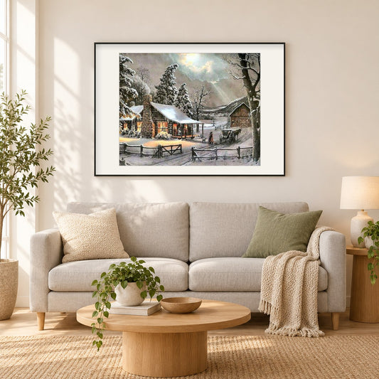 Winterszene als gerahmtes Diamond Painting im Wohnzimmer