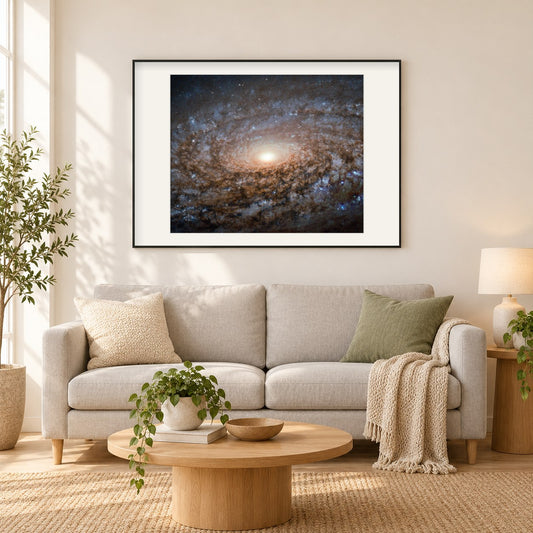Wollige Galaxie als gerahmtes Diamond Painting im Wohnzimmer