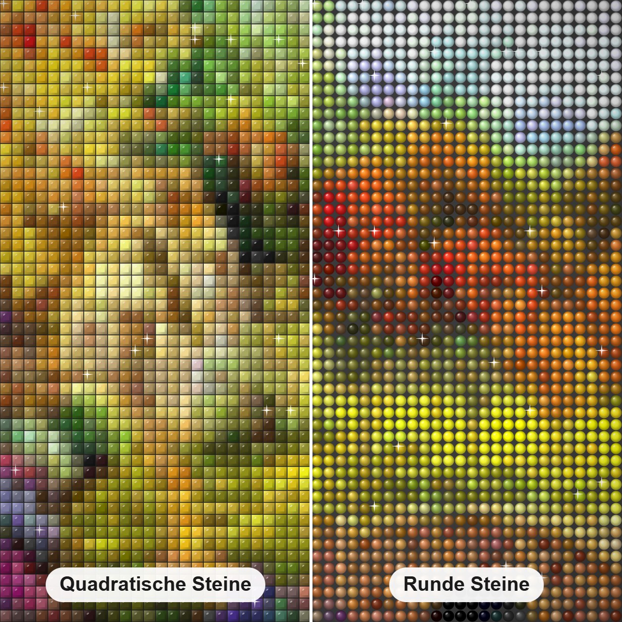 Wunderbar Szenisch Schönheit Malkit Diamond Painting Nahaufnahme mit quadratischen und runden Steinen