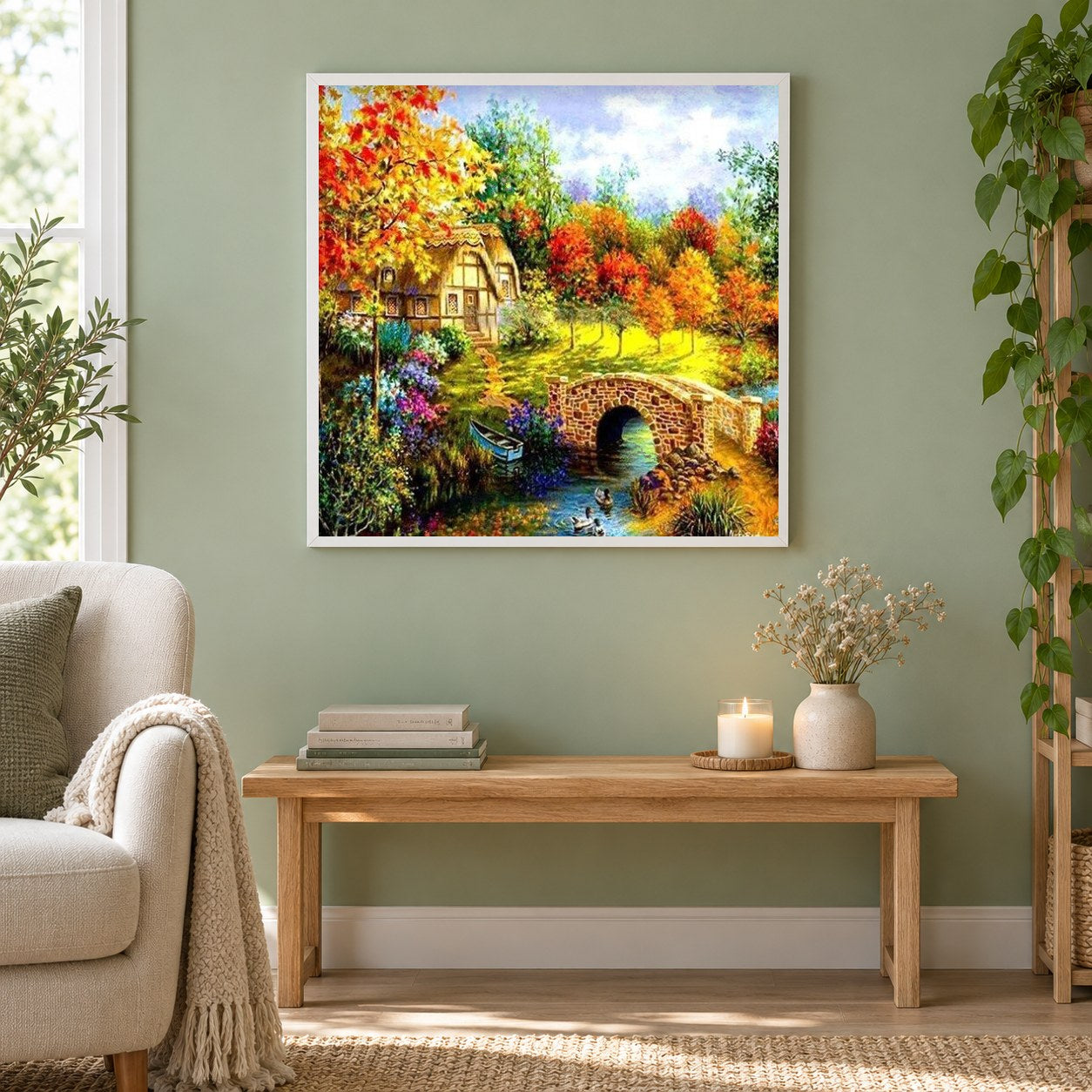 Wunderbar Szenisch Schönheit Malkit als gerahmtes Diamond Painting im Wohnzimmer