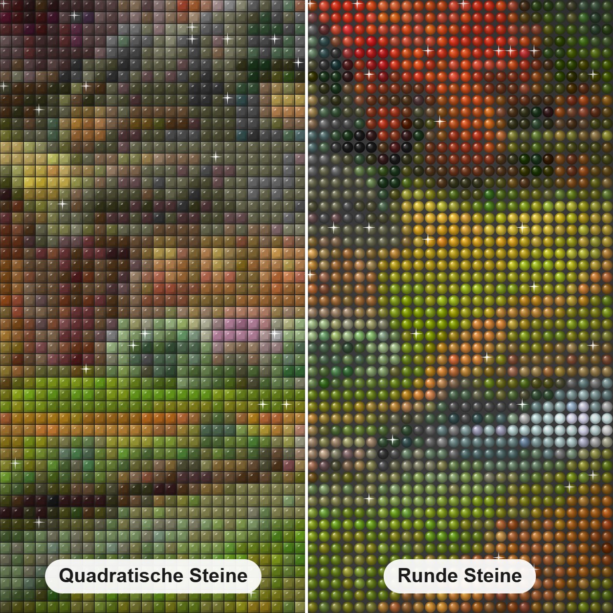 Wunderland-Landschaft Diamond Painting Nahaufnahme mit quadratischen und runden Steinen