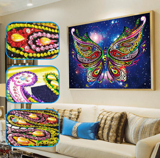 Mehrfarbiger Schmetterling - Speziell geformter Diamant - Diamond Painting