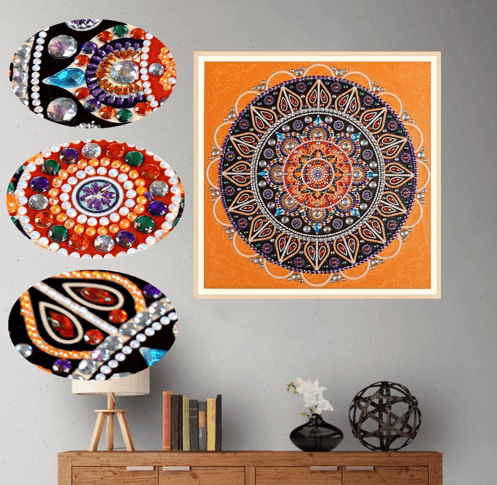 Orange Mandala Art - Speziell geformter Diamant - Diamond Painting