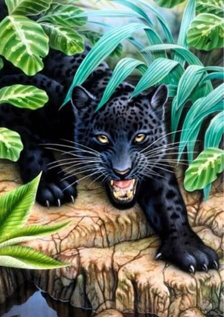 Schwarzer Leopard im Wald - Diamond Painting