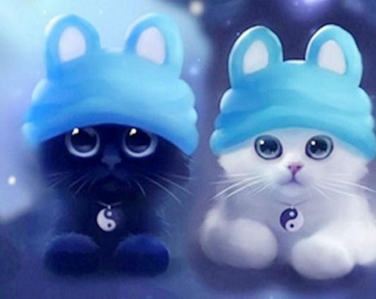 Schwarz-Weiß-Karikatur-Katzen - Diamond Painting