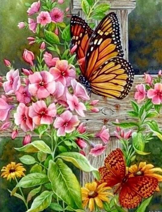 Schmetterlinge auf Blumen - Diamond Painting
