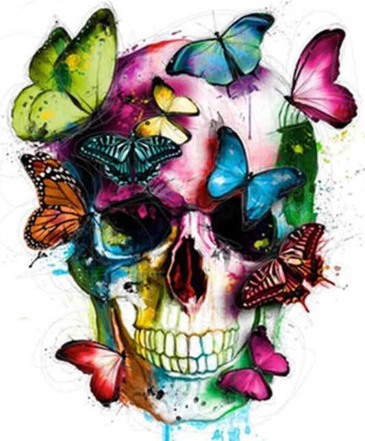 Schmetterling & Schädel Abstrakte Kunst - Diamond Painting