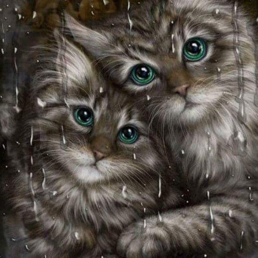 Katzenpaar & regnerisches Glasfenster - Diamond Painting