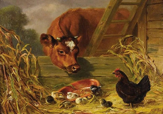 Kuh & Hühner auf dem Bauernhof - Diamond Painting
