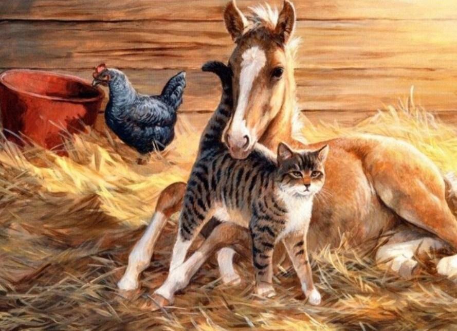 Nettes Pferd Baby & Kätzchen - Diamond Painting