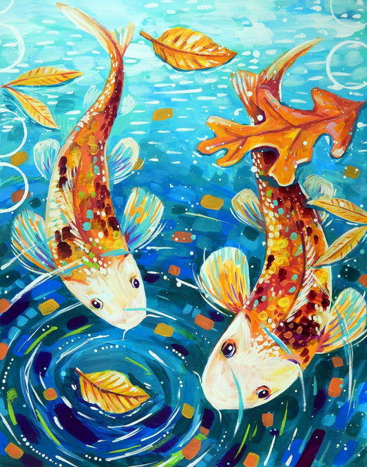 Goldener Koi des Glücks - Kunst des Sandra Trubin - Diamond Painting