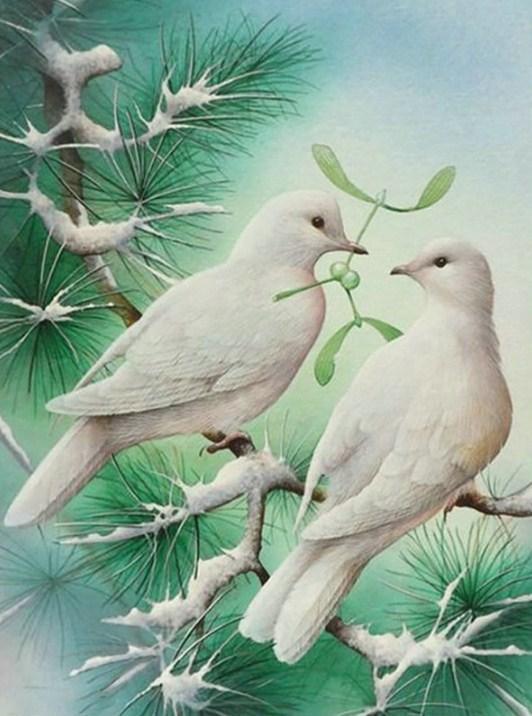 Taubenpaar -Malen mit Diamanten - Diamond Painting