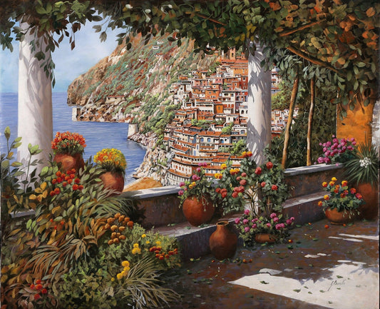 Positano von einer schönen Terrasse - Kunst des Guido Borelli - Diamond Painting
