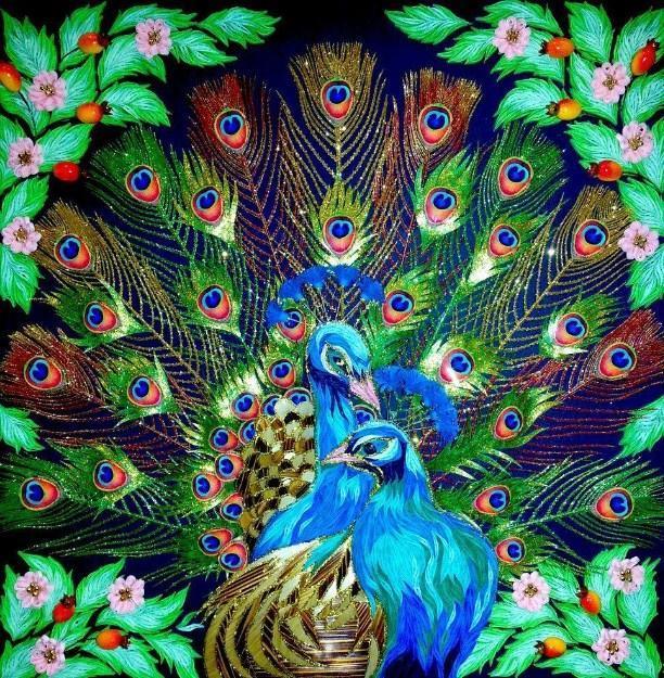 Hübsche Pfauen mit ausgebreiteten Flügeln - Diamond Painting