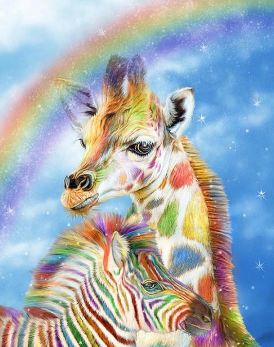 Regenbogengiraffe & Zebra Diamond Painting - Diamond Painting