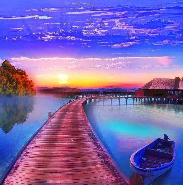 Ruheboot & Sonnenuntergang Blick Diamond Painting - Diamond Painting