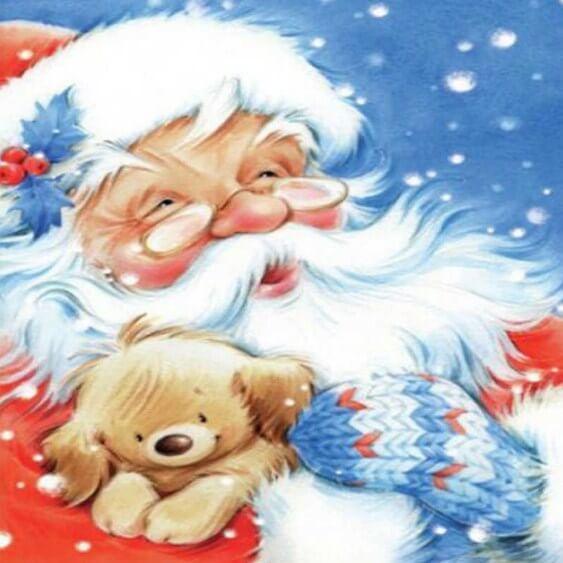 Weihnachtsmann mit kleinem Welpen - Diamond Painting