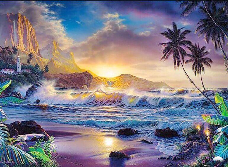 Palmen & Berge am Meer - Diamond Painting