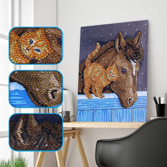 Katzenfreund mit Pferd - Spezial Diamond Painting - Diamond Painting