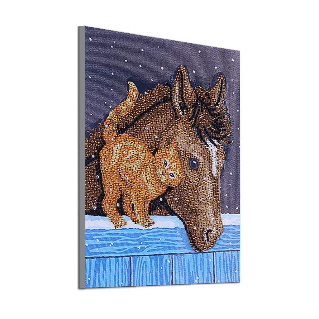 Katzenfreund mit Pferd - Spezial Diamond Painting - Diamond Painting