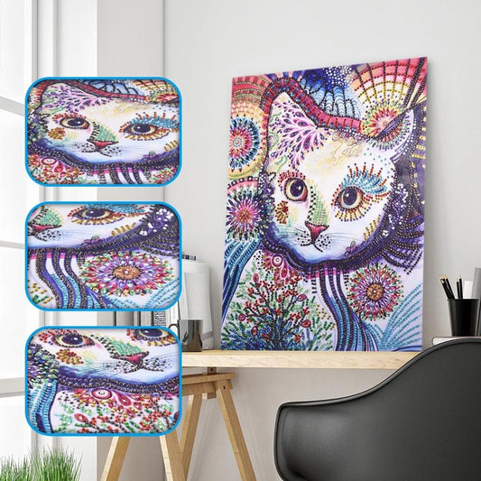 Weiße Katze - Spezial Diamond Painting - Diamond Painting