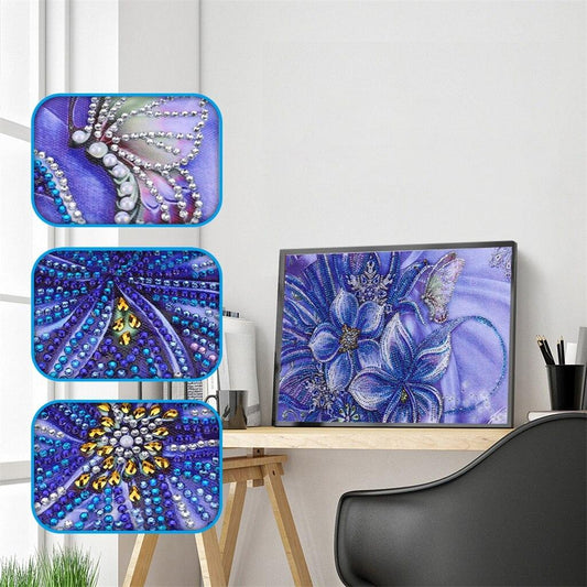 Schmetterling Blaue Blume - Spezial Diamond Painting - Diamond Painting