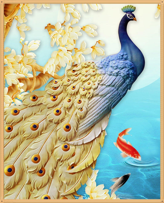 Goldener Feder pfau - Spezial Diamond Painting - Diamond Painting