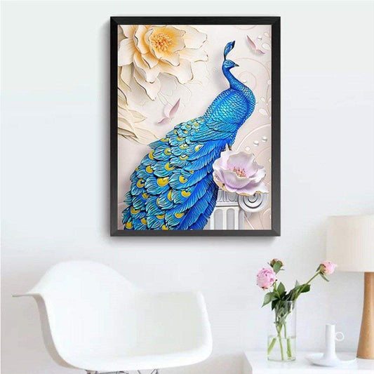 Pfau mit Blumen - Spezial Diamond Painting - Diamond Painting