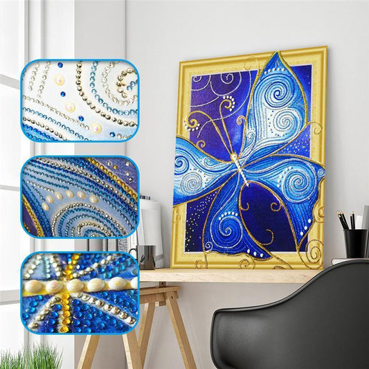 Blaue glänzende Schmetterlings kunst - Spezial Diamond Painting - Diamond Painting