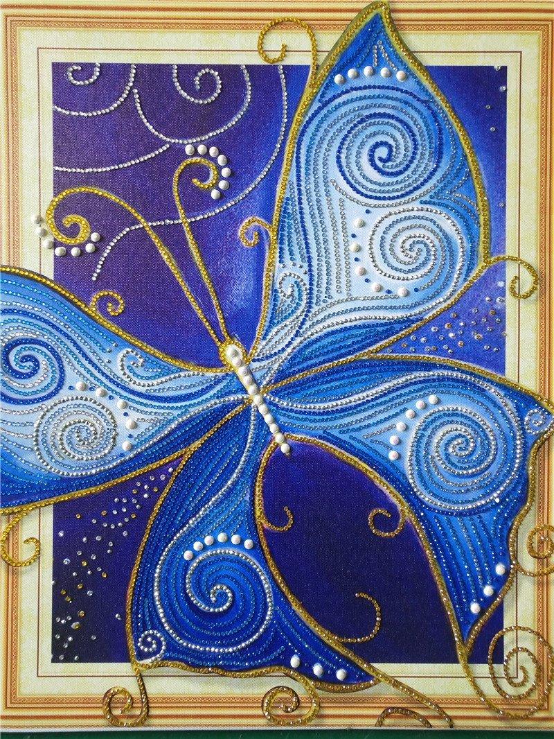 Blaue glänzende Schmetterlings kunst - Spezial Diamond Painting - Diamond Painting
