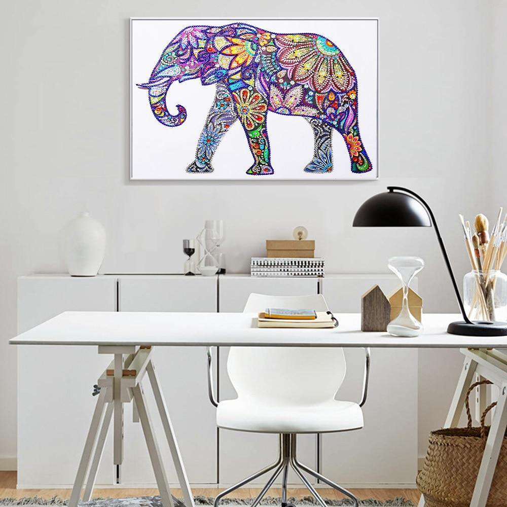 Künstlerisch floraler Elefant Spezial Diamond Painting - Diamond Painting