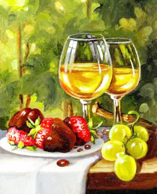 Obstteller & Gläser Wein DIY Malerei - Diamond Painting