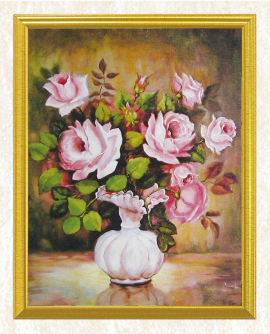 Weiße Vase & rosa Rosen - Diamond Painting